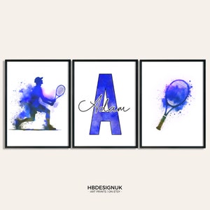 Personalised Tennis Wall Art Set - 3 Kids Bedroom Posters | Home Decor | Custom Poster | Room Artwork Print | Sport Posters Gifts | Wall Art