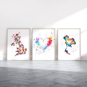 UK bei Thailand - Personalisierte Landkarte Poster | Karten Wandkunst | Benutzerdefinierte Raumdekor | Großbritannien Druck | Reise Aquarell Design | Paar Kunstwerk