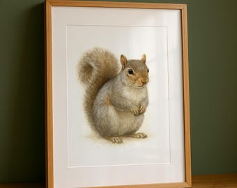 Grey Squirrel Art Print - Watercolour Painting, Wall Art, Squirrels Artwork, Abstract Decor, Living Room Prints, Woodland Animal Picture