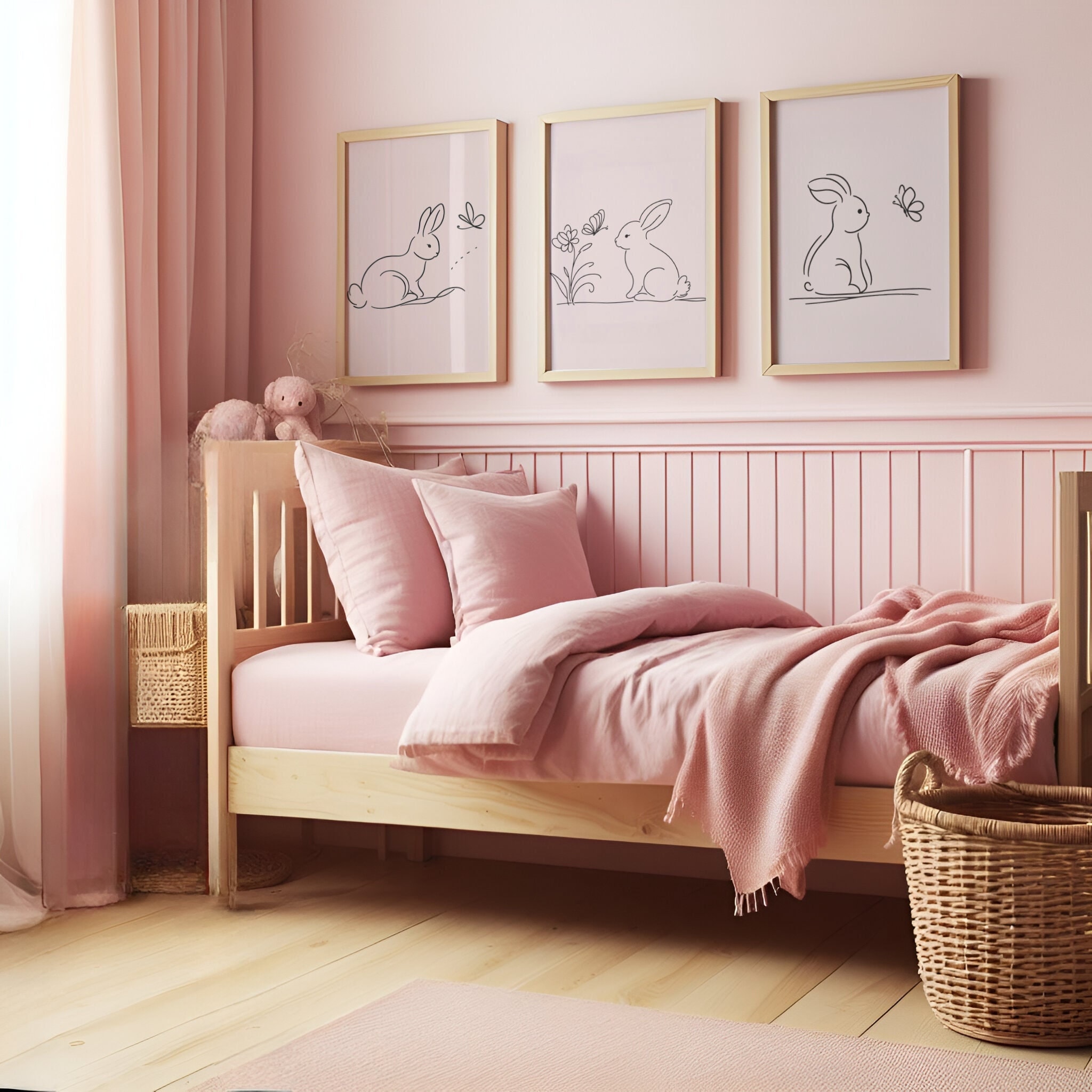 Bunny Nursery Prints - Set of 3 Girls Posters | Kids Bedroom | Baby ...