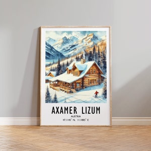 Axamer Lizum Ski Poster - Watercolour Art Print  | Travel Wall Artwork | Skiing Gifts | Austria Decor | Ski Resort | Skier Gift Snowboard