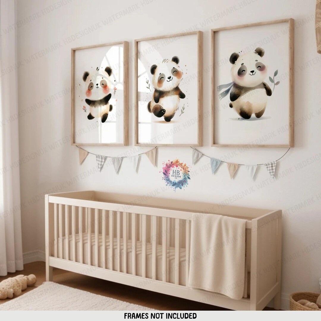 Panda Nursery Prints - Set of 3 Posters | Kids Bedroom Wall Art ...