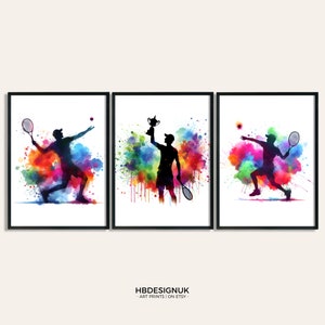 Tennis Player Wall Print - Set of 3 Tennis Posters | Sport Prints | Poster Print Decor | Room Artwork | Tennis Gift | Boys Room Art