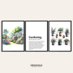 Posterset tuinierenprint - set van 3 tuinposters | Aquarel kunst schilderij | Decoratiedecoratie | Cadeau voor tuinman | Cadeau-ideeën voor tuinman