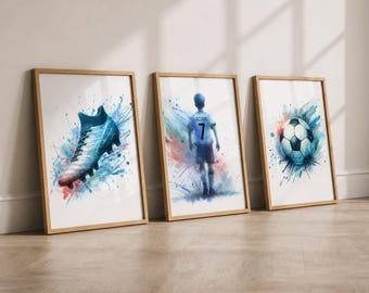 Personalised Football Wall Art – Boys Bedroom Decor, Soccer Prints Set of 3