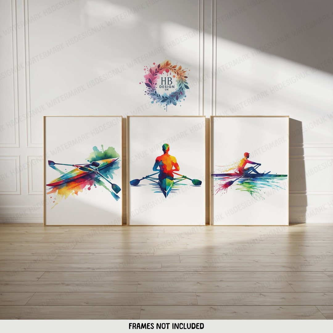 Rowing Print Set - Set of 3 Rower Posters | Colorful Watercolor Decor ...