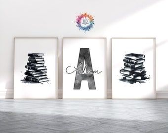 Personalised Reading Poster Set - Set of 3 Prints | Kids Book Design | Pink Library Decor | Bedroom Wall Art | Books Lover | Bookish Gift