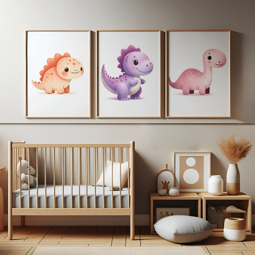 Kids Dinosaur Print Set - 3 Posters | Nursery, Bedroom Wall Art ...