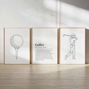 Golfer Definition Print Set - 3 Drucke | Jungen Schlafzimmer Dekor | Golf Geschenk | Poster | Golf-Liebhaber-Wandkunst | Linie Kunstwerk