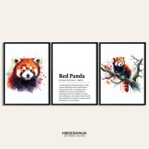 Red Panda Poster Set - Set of 3 Prints | Watercolour Red Panda Print | Wall Hanging Decor | Animal Wall Art | Wildlife Gifts | Panda Artwork