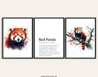 Red Panda Poster Set - Set of 3 Prints | Watercolour Red Panda Print | Wall Hanging Decor | Animal Wall Art | Wildlife Gifts | Panda Artwork