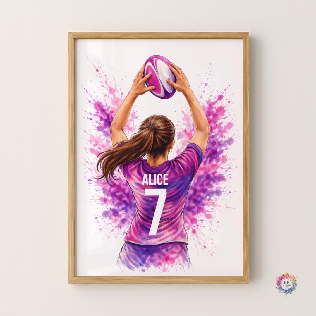 Personalised Girls Rugby Wall Art Print - Pink Girl Bedroom Decor ...