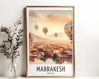 Marrakesh Travel Print - Watercolour Poster Design | Wall Artwork | Morocco Gifts | Home Decor | Wall Art Gift | Marrakech Painting Picture
