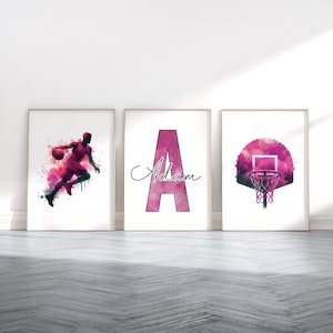 Custom Basketball Wall Art - Set of 3 Basketball Posters | Teen Room Decor Art Print | Kids Bedroom Decor | Personalised Artwork Posters