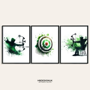 Archery Decor Gift Set - Set of 3 Prints | Watercolour Painting | Archery Posters for Kids | Archer Wall Art | Archery Gift Ideas | Print