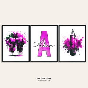 Personalised Boxing Prints - Set of 3 Boxer Posters | Boys Girls Bedroom Decor | Custom Poster | Home Room Decor | Boxing Wall Art Artwork