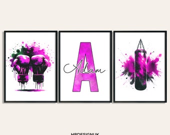 Personalised Boxing Prints - Set of 3 Boxer Posters | Boys Girls Bedroom Decor | Custom Poster | Home Room Decor | Boxing Wall Art Artwork