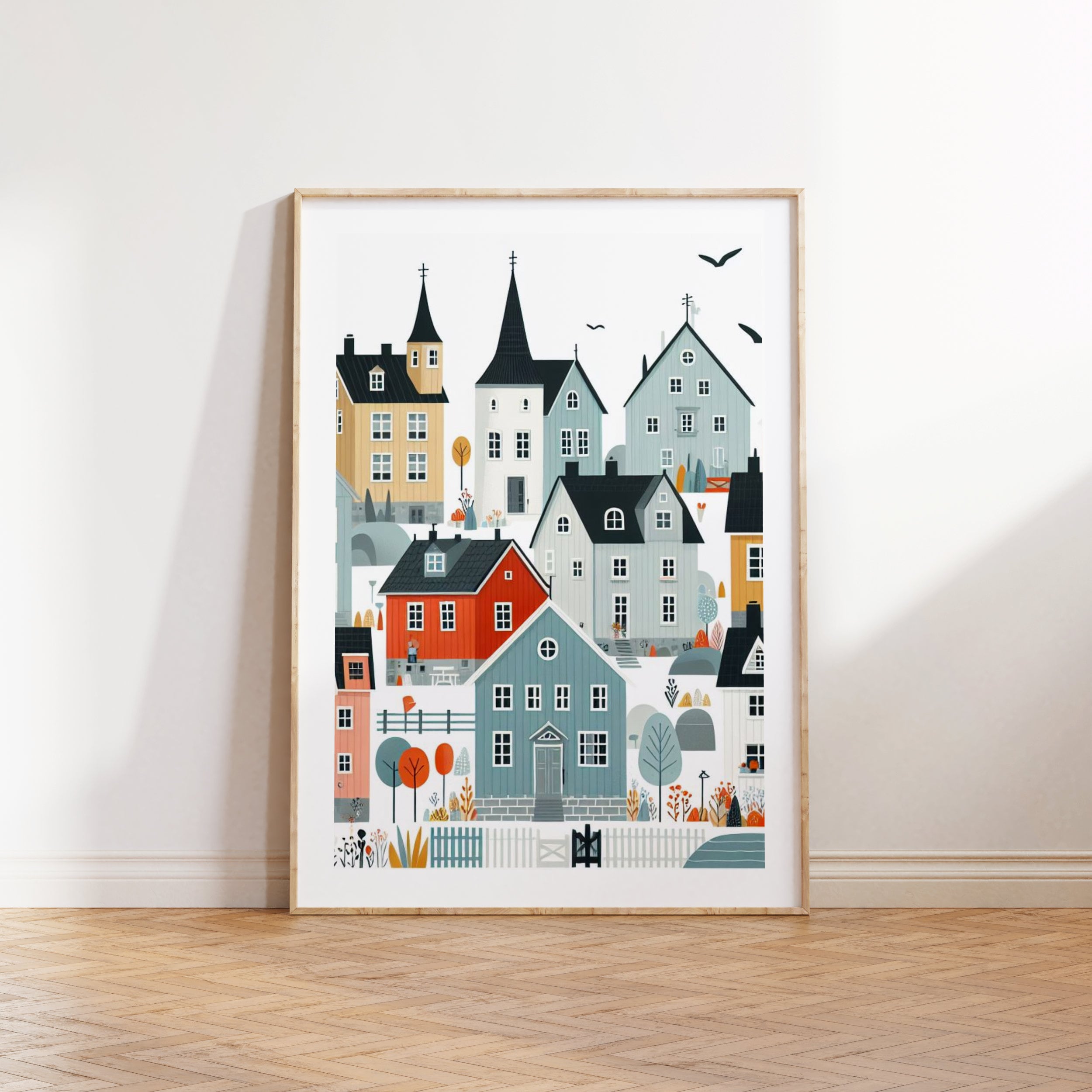 Scandinavian Houses Print Set - 3 Scandi Style Posters | Scandi