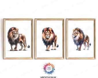 Watercolour Lion Wall Art - Animal Prints | Safari Animal Gift | Lion Painting | Abstract Poster | Lion Head Artwork | Watercolor Prints