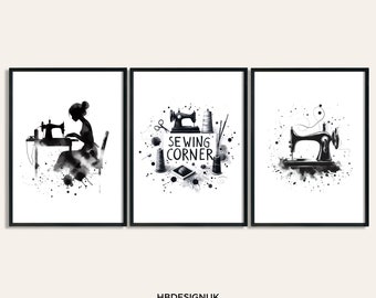 Sewing Room Decor - Set of 3 Posters | Watercolour Print | Sewing Picture | Posters | Craft Room Wall Art | Gift Sew Lover | Birthday Gifts