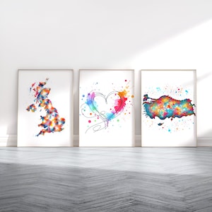 Du Royaume-Uni à la Turquie - Poster de carte personnalisé | Art mural cartes | Décoration de chambre personnalisée | Grande-Bretagne Impression | Aquarelle de voyage | Oeuvre d'art de couple