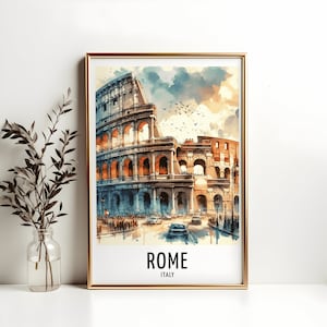 Rome Travel Print - Watercolour Poster Design | Wall Artwork | Italy Gifts | Home Decor | Wall Art Gift | Colosseum Painting Picture