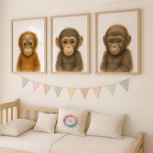 Nursery Animal Wall Art - Jungle Animal Prints, Baby Boys Bedroom Decor, Safari Watercolour Print, Girls Room, Kids Playroom, Panda, Koala