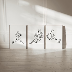 Rugby Print Set - 3 Line Drawing Rugby Posters | Boys Bedroom Decor ...