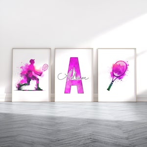 Kids Tennis Print Set - 3 Custom Bedroom Posters | Home Decor | Personalised Poster | Room Artwork Print | Sport Posters Gifts | Wall Art
