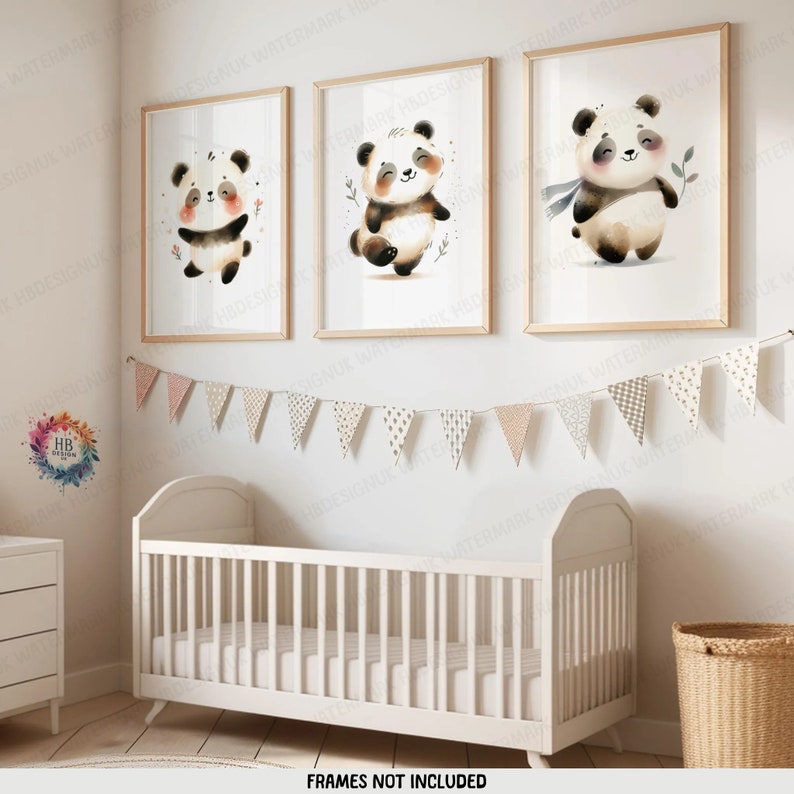 Panda Nursery Prints - Set of 3 Posters | Kids Bedroom Wall Art ...