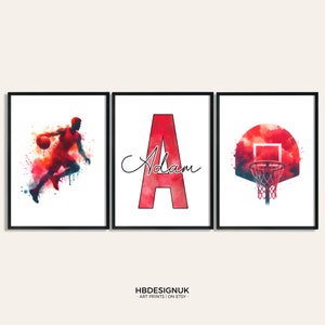 Personalised Basketball Decor - Set of 3 Basketball Posters | Teen Room Wall Art Print | Kids Bedroom Decor | Custom Artwork Poster