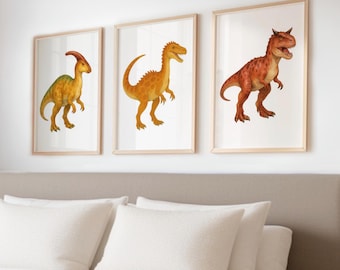 Watercolour Dino Prints for Nursery | Boys Bedroom Dinosaur Wall Art | Baby Room Decor | Unframed A4 Dino Poster Set | Kids Gift Idea
