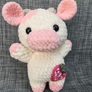 Crochet Plush Strawberry Cow, Cute Cow Plushie, Homemade Crochet Gift, Chubby Cow Stuffed Animal, CottageCore Cow, Crochet Stuffed Animal