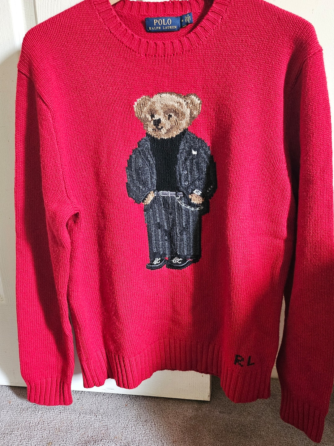 Red Vintage Polo Bear Sweater Ralph Lauren Polo Tuxedo Bear Sweater