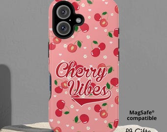Cherry iPhone-skal – MagSafe-kompatibelt | Sött rosa körsbärsskal för iPhone 15, 16, Pro, Pro Max, Plus | Present till henne