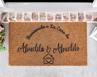 Bienvenido a La Casa de Abuela & Abuelo Home Front Door Mat Abuelita  Abuelito Personalized Doormat Housewarming Welcome House Grandparent