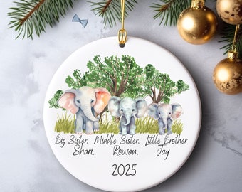 Elephant Safari Big Middle Little Brother Ornament, Personalized Sibling Ornament Big Brother Lion Little Brother, Jungle Brother Ornament,