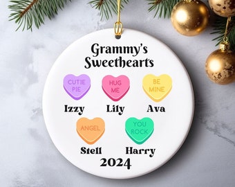 Personalized Grandparent Ornament Grammy Sweethearts Gigi Nana Nonna Yaya Valentine's Day Cousin Sibling Custom Heart Love Candy Christmas