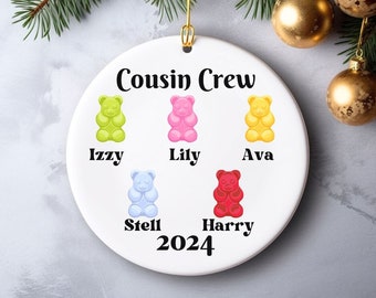 Gummy Bear Personalized Cousin Crew Ornament Valentine's Day Squad Family Sibling Custom Heart Candy Sister Brother Christmas Sweethearts