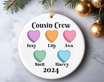 Sweetheart Candy Personalized Cousin Crew Ornament Valentine's Day Squad Family Sibling Custom Heart Love Sister Brother Annual Christmas