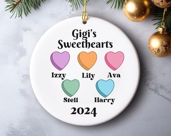 Personalized Gigi Grandparent Ornament Grammy Sweethearts Nana Nonna Yaya Valentine's Day Cousin Sibling Custom Heart Love Candy Christmas