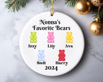 Nonna's Favorite Bears Personalized Cousin Crew Ornament Valentine's Day Family Gummy Custom Heart Candy Sister Brother Christmas Sweetheart