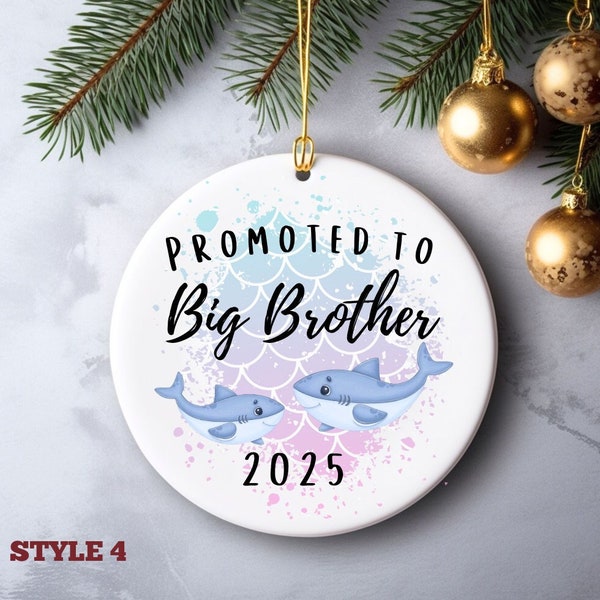 Personalized Promoted to Big Brother Shark Ornament, Mermaid Coming Soon Ornament Gift for Sister Est Ocean Sea Turtle Whale Beach Dolphin