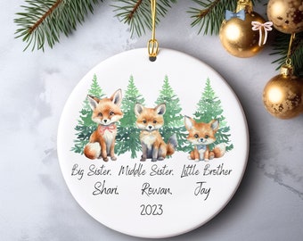 Sister Fox Ornament Little Big Middle Cousin Sibling Gift Brother Family Baby Announcement Pregnancy Christmas Annual Grandparent Child Kid