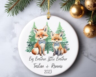 Personalized Brother Fox Ornament Little Big Middle Cousin Sibling Gift Sister Family Baby Announcement Pregnancy Christmas Annual Child Kid