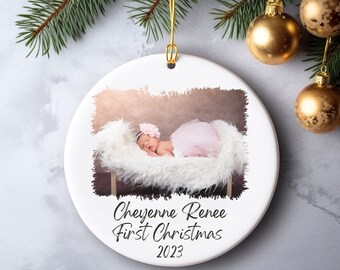 Custom Newborn Baby Photo Ornament, Baby Announcement Picture Ornament, New Baby Picture Ornament, Baby First Christmas Picture Ornament,