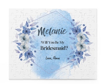 Personalized Will You Be My Bridesmaid Proposal Puzzle Dusty Blue Floral Bridesmaid Puzzle Be My Flower Girl Be My Maid of Honor Proposal