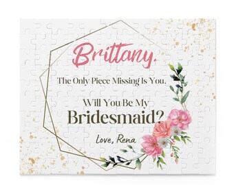 The Only Piece Missing Personalized Will You Be My Bridesmaid Proposal Puzzle Pink Glitter Bridesmaid Puzzle Maid of Honor Proposal Favor