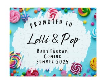 Personalized Promoted to Lolli & Pop Puzzle Baby Announcement Grammy Candy Jigsaw Papa Flower Aunt Uncle Reveal Coming Soon Lolly Pops Titi