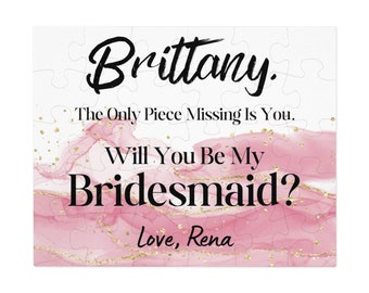 The Only Piece Missing Personalized Will You Be My Bridesmaid Proposal Puzzle Pink Glitter Bridesmaid Maid of Honor Gift Favor Watercolor